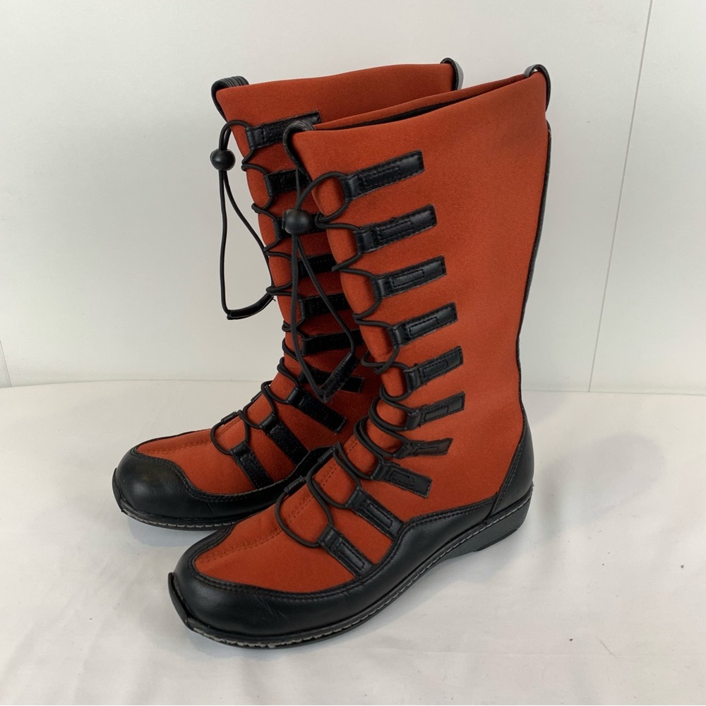 Aetrex Red Berries Neoprene Leather Waterproof Rain Boots Women's 6M Bungee